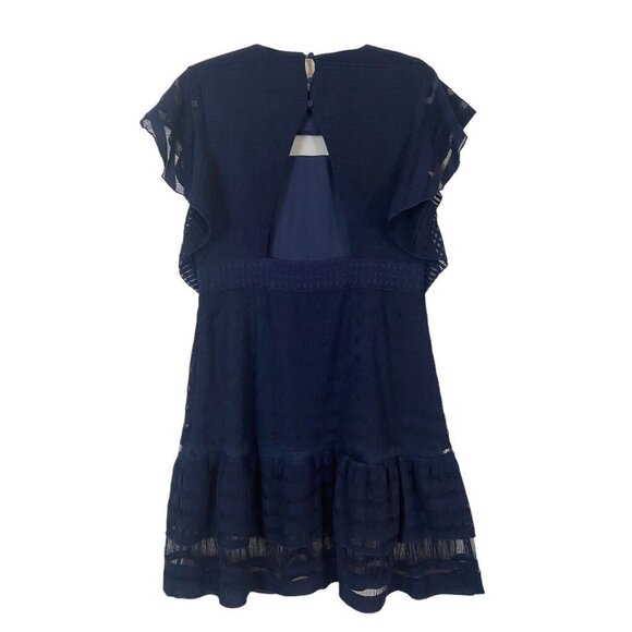 Foxiedox Tiered Lace Panel Sheath Lace Cocktail Dress Navy Blue - Picture 7 of 10